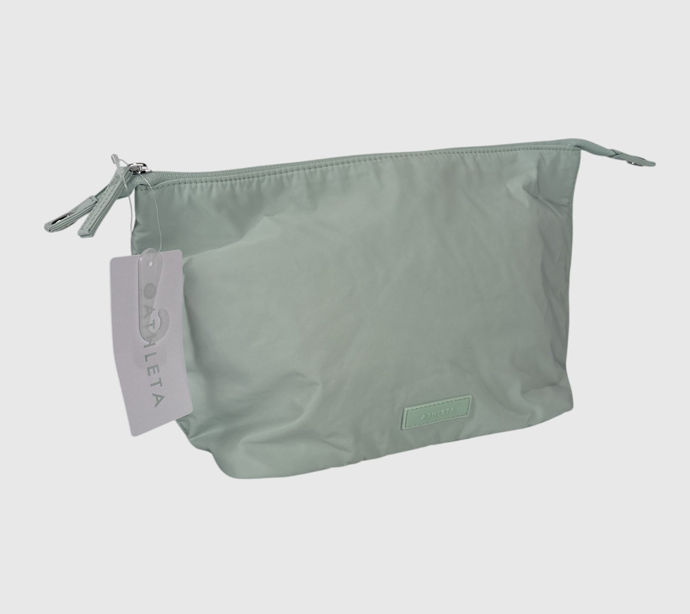 Athleta All About Large Cosmetic Bag Make Up Travel Case Zip Light Green NWT
